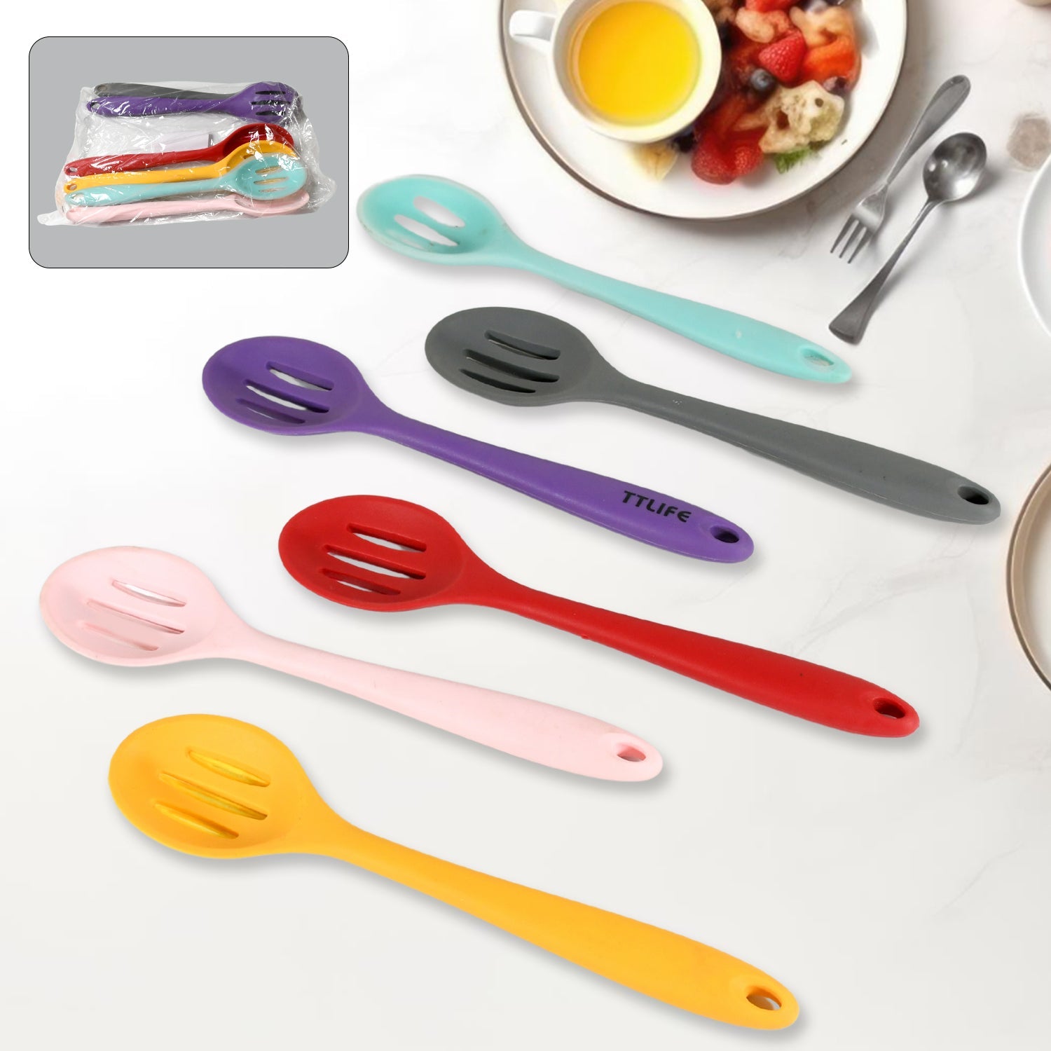 Multipurpose Silicone Spoon, Silicone Basting Spoon Non-Stick Kitchen Utensils Household Gadgets Heat-Resistant Non Stick Spoons Kitchen Cookware Items For Cooking and Baking (6 Pcs Set) Multipurpose Silicone Spoon, Silicone Basting Spoon Non-Stick Kitchen Utensils Household Gadgets Heat-Resistant Non Stick Spoons Kitchen Cookware Items For Cooking and Baking (6 Pcs Set)